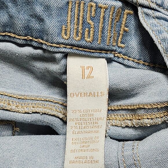 Justice Jeans Overalls Teens Juniors 12 Womens Light‎ Blue Denim Skinny Cuffed - Picture 12 of 16